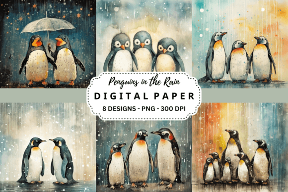 Download Vintage Penguins in the Rain Background - Premium Bundle