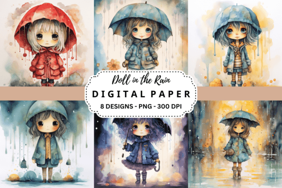 Download Watercolor Doll in the Rain Background - Rain background Collection